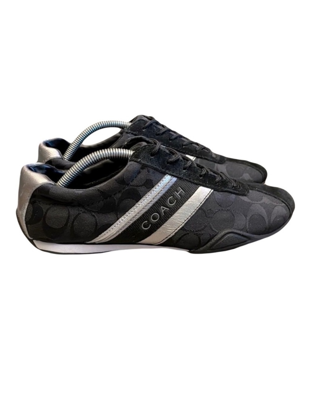 Coach Jayme Sneaker Signature Black Canvas Silver Leather Trim Size 10